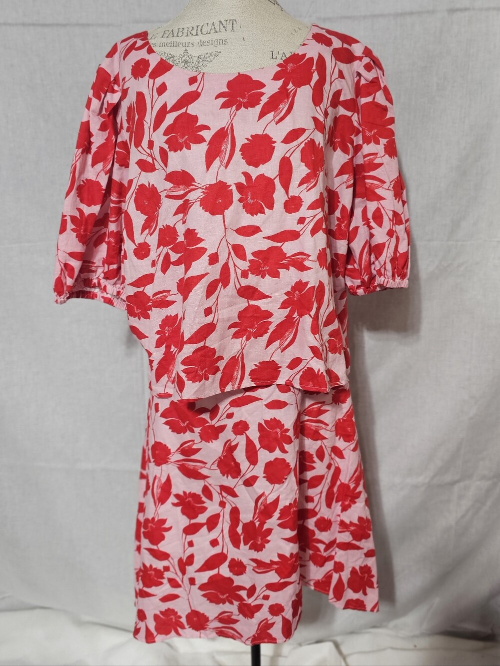 Pink Skirt And Top with Bold Red Floral Print
